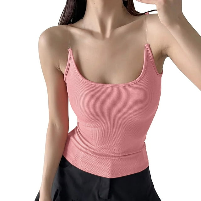 Camiseta sexy sin mangas con tirantes para mujer - Top corto ajustado con relleno extraíble, sujetador deportivo sin costuras para yoga