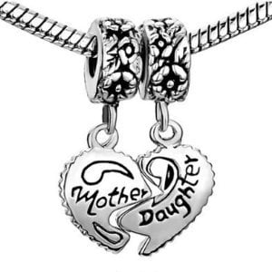 Antique Silver Design Mother Daughter Dangle Charm Bead. Compatible With Most Pandora Style Charm