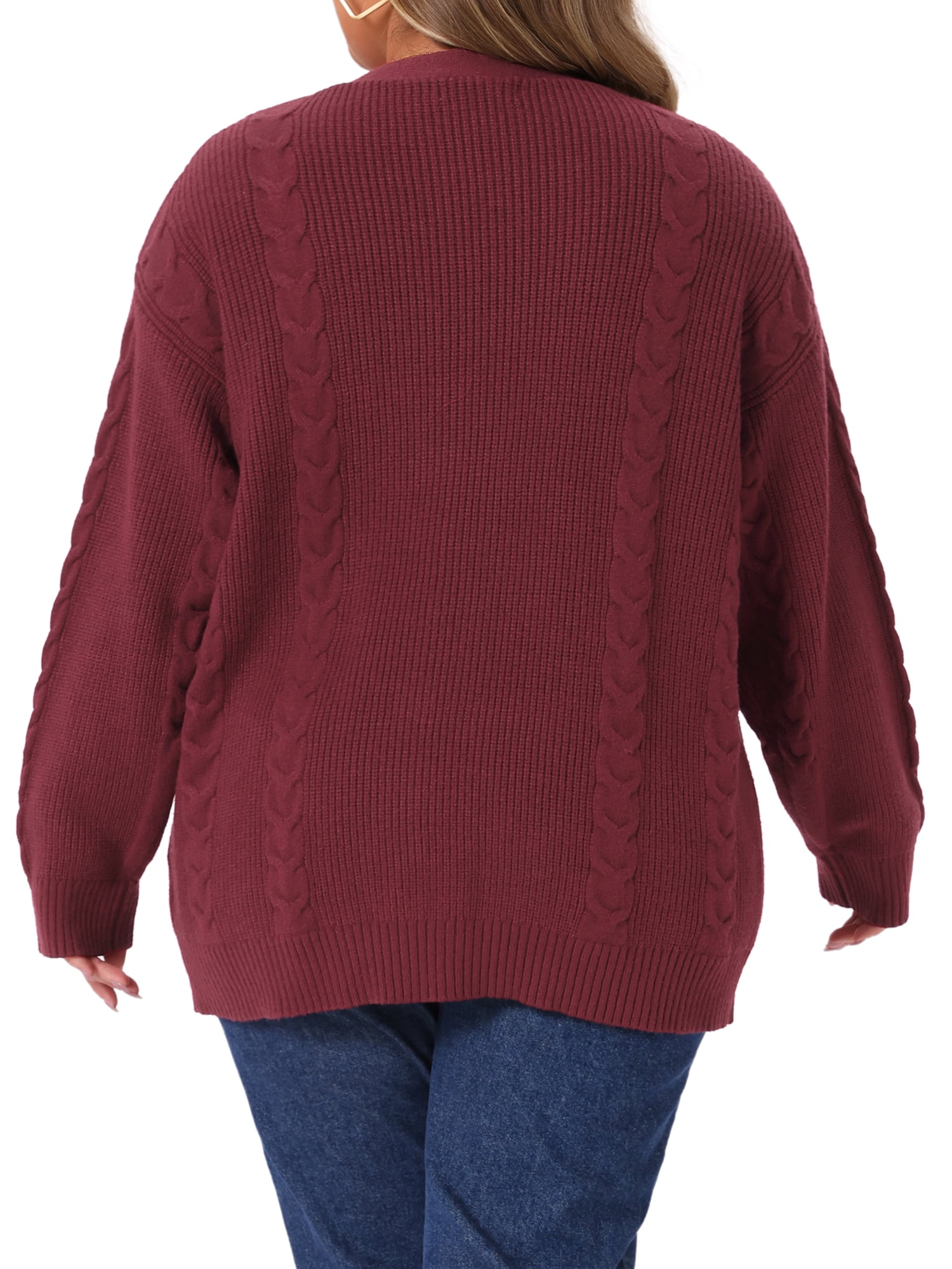DARING DIVA Women's Plus V Neck Button Down Sweater Oversized Jacket 4X Burgundy