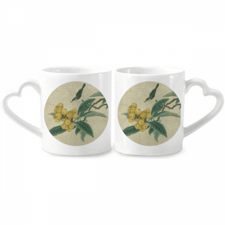 

Loquat Embroidered Feather Figure Chinese Painting Couple Porcelain Mug Set Cerac Lover Cup Heart Handle