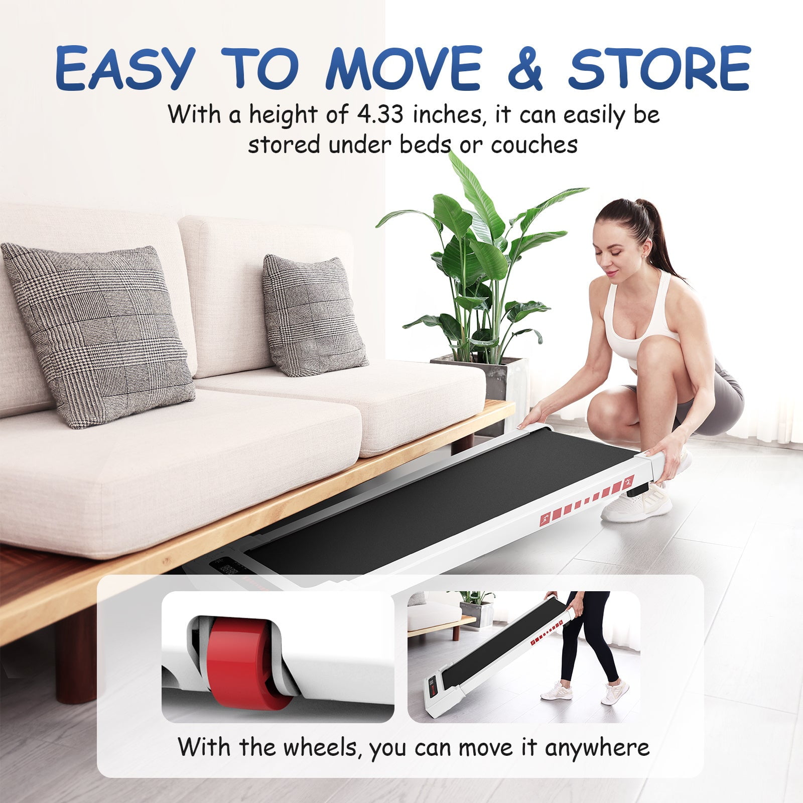 Walking Pad Treadmill Under Desk,Portable Mini Treadmill 265 lbs Capacity with Remote Control,Installation-Free Jogging Machine for Home/Office,Bluetooth and LED Display.