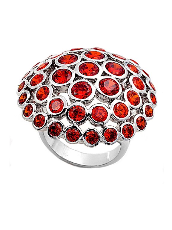 Mushroom Umbrella Simulated Garnet Cubic Zirconia Ring Sterling Silver 925 Size 9