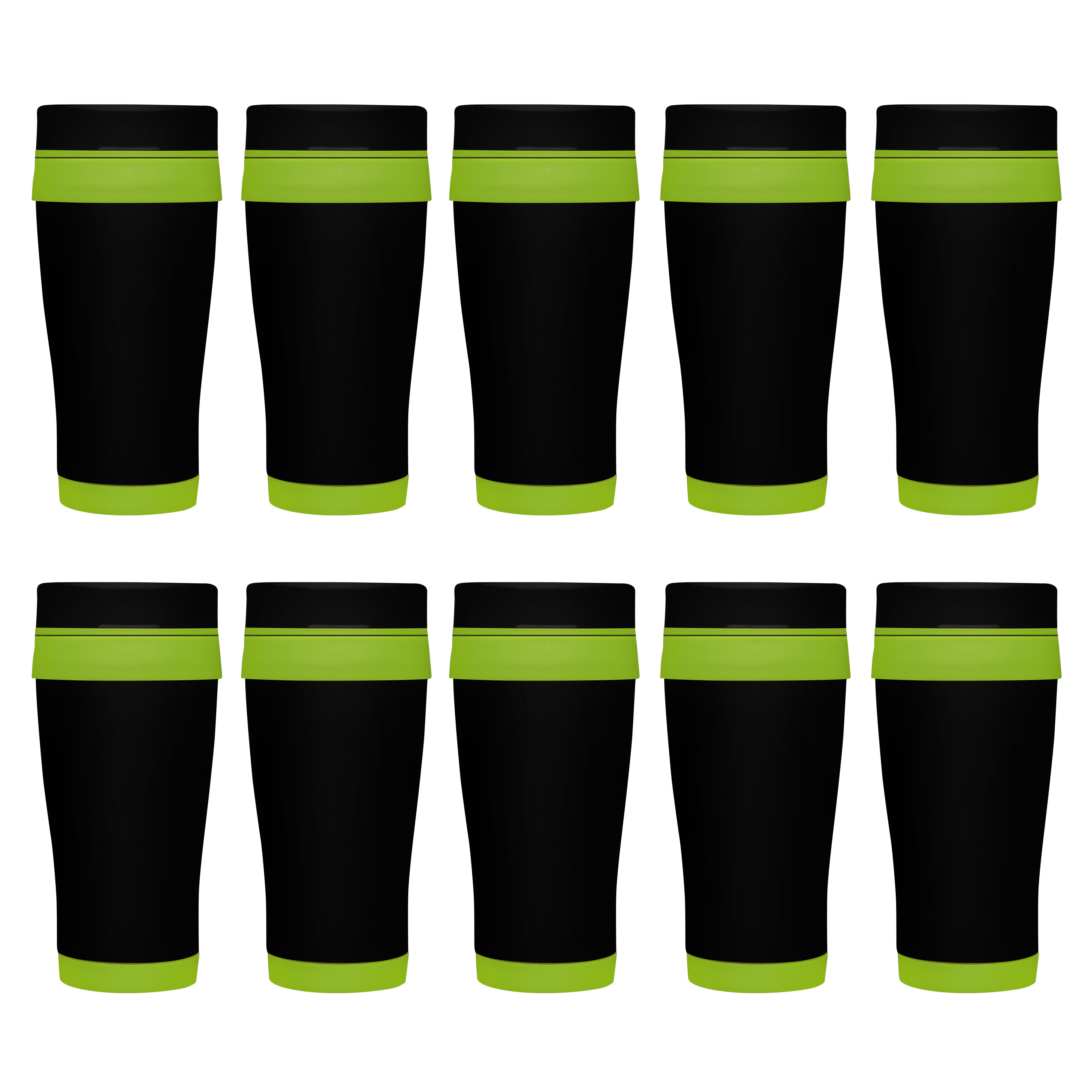 16 oz. Black Steel Travel Coffee Mugs 10 pack Lime Green