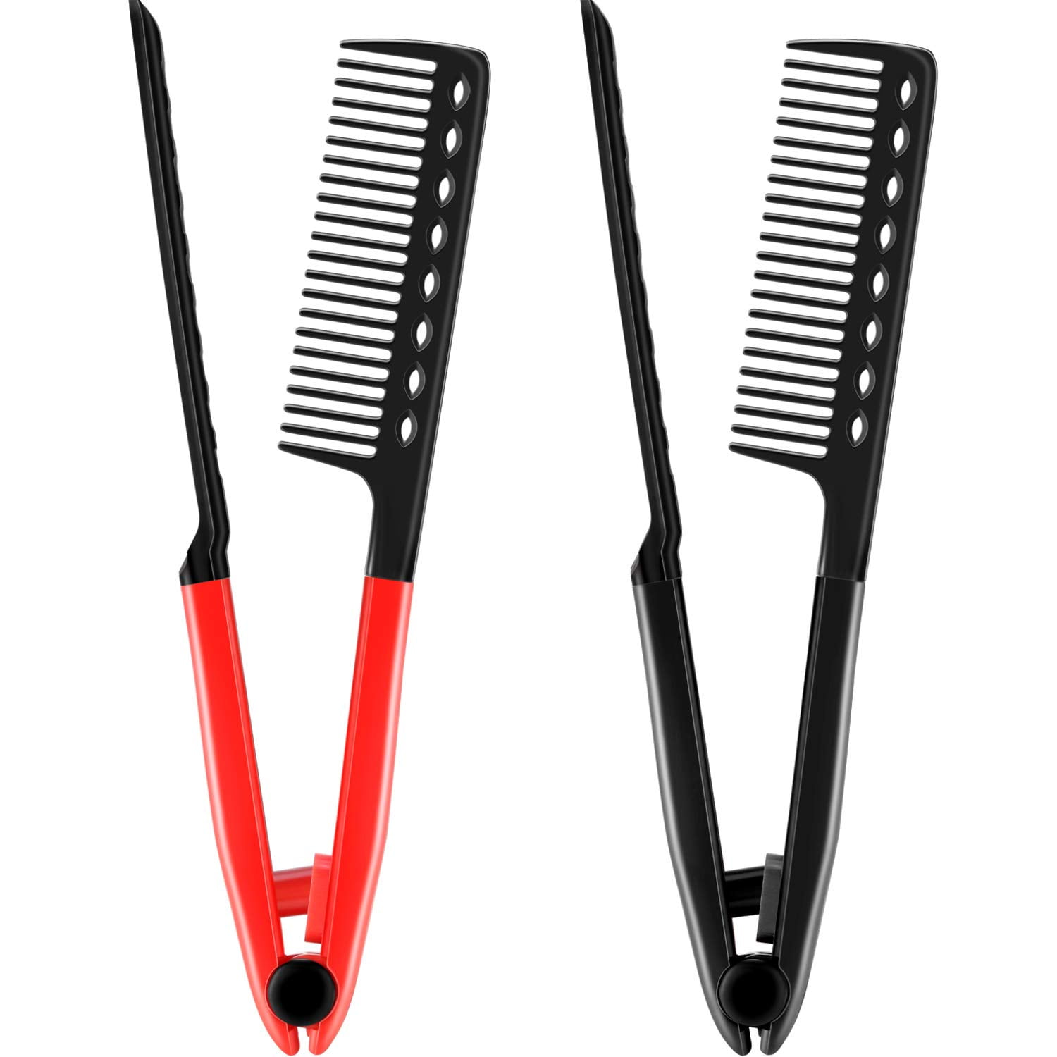 2 Pieces Flat Iron Comb Straightening Comb Salon Hair Brush Combs  Hairdressing Styling Hair Straightener V-shaped Straight Comb Straightener  (Red, Black) 