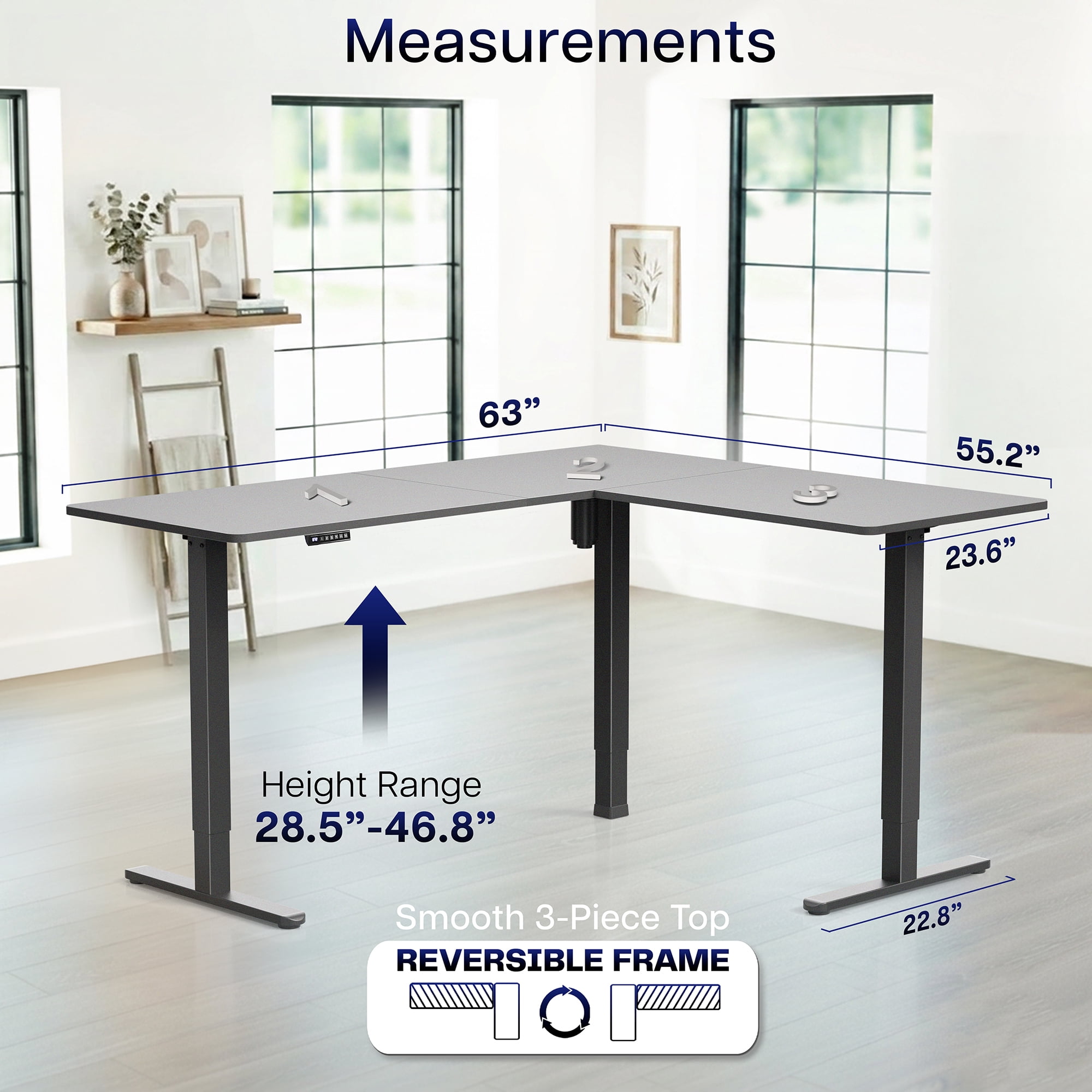 VIVO Black Electric 63" x 55" Corner Standing Desk, L-Shaped Workstation