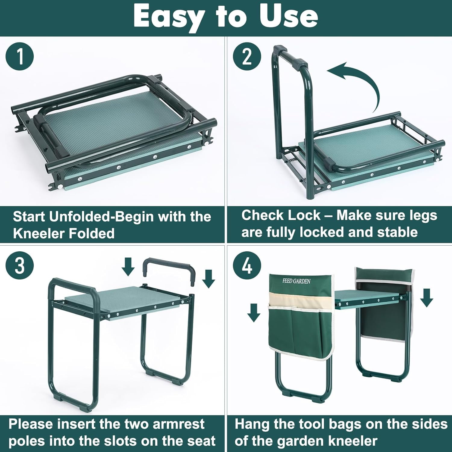 Garden Kneeler and Seat, Upgraded Foldable Gardening Stool with 10.23" Wide Kneeling Pad, Heavy Duty Gardening Bench Chair with 2 Tool Pouches, Gardening Gifts for Seniors Mom Women Men