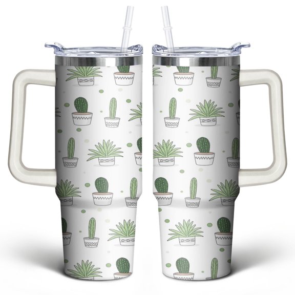Cactus 30 Oz Tumbler with Handle Lid and Straw, Stainless Steel Double Walled Vacuum Insulated Cup, Cute Anniversary Wedding Birthday Gifts Tumbler for Women Men Friends Outdoor Indoor