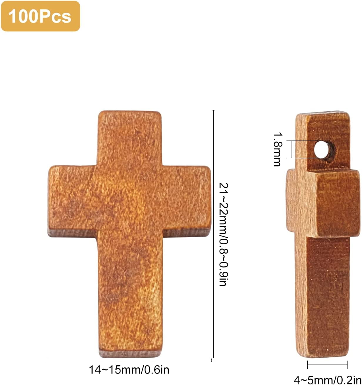 100pcs Wooden Cross Pendants Beads Mini Charms Crafting Jewelry Making  21~22mm