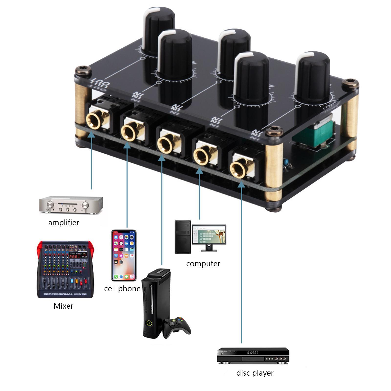 Ultra Low Noise 4 Channel Line Mixer 4 Stereo Channel Mini Audio Stereo Passive Mixer No Need External Power Supply