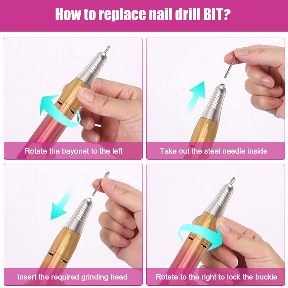 Rechargeable Nail Drill Electric Nail File, 45000RMP Professional Nail Drill Kit For Acrylic Nail Gel, Manicure Pedicure Polishing