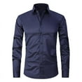 thumbnail image 1 of Blusa y camisa de manga larga con cuello vuelto para hombre, informal, con botones, lisa, de manga larga, transpirable, de poliéster, 1 of 2