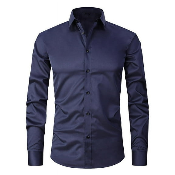 JNGSA Men's Long Sleeve Dress Shirt Regular Fit Casual Button-Down Shirts Solid Color Long Sleeve Collared Blouse & Shirt