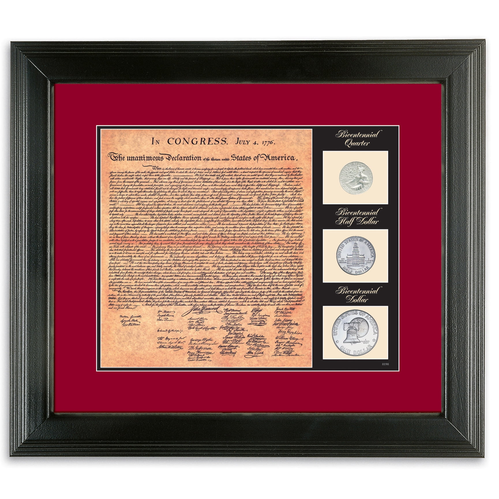 American Bicentennial Coin Set with Declaration of Independence in Black Frame