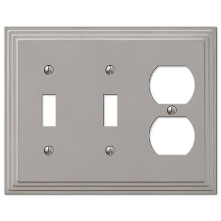 2 Duplex Wall Plate - AmerTac 84TTDN Amerelle Steps 2 Toggle / 1 Duplex Wallplate, Satin Nickel Cast