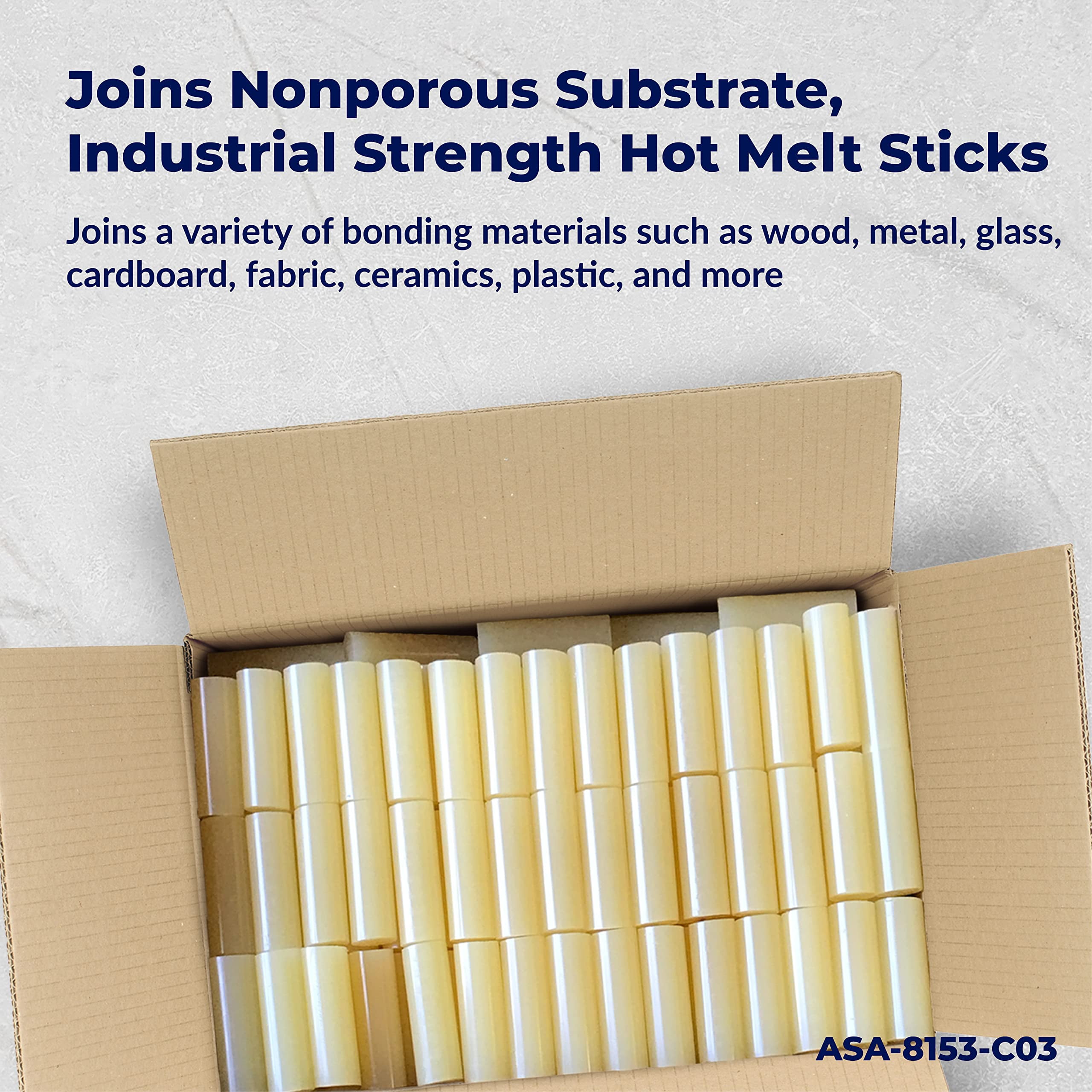 ASA 1" X 3" Industrial Strength Hot Melt Glue Sticks. Good for Woodworking and Joining Non-Porous Substrates Such as Metal, PET, PPE 25 lbs. (Approx. 283 Sticks)