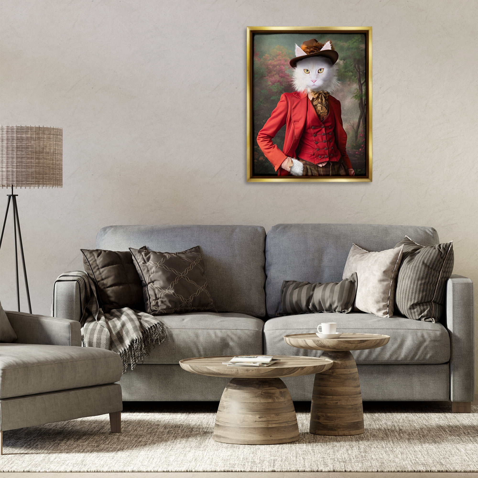 Stupell Industries Colonial Classic Cat Portrait Animals & Insects Painting Gold Floater Framed Canvas Art Print Wall Art, 25 x 31