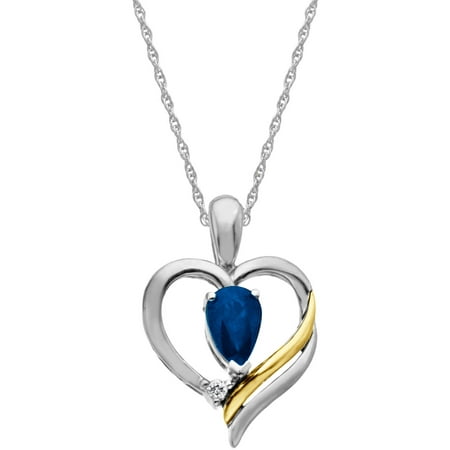 Duet Genuine Sapphire and Diamond Accent Sterling Silver and 14kt Yellow Gold Heart Pendant, 18