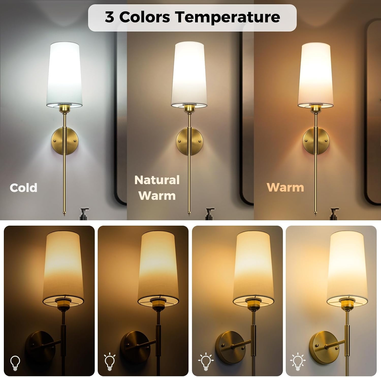 NookNova Dimmable 2-Light LED Brass Battery Powered Wall Sconces (2 Count) Rechargeable Wall Light with Remote,Wireless Battery Operated Wall Lamp For Bedroom, Living Room, Hallway