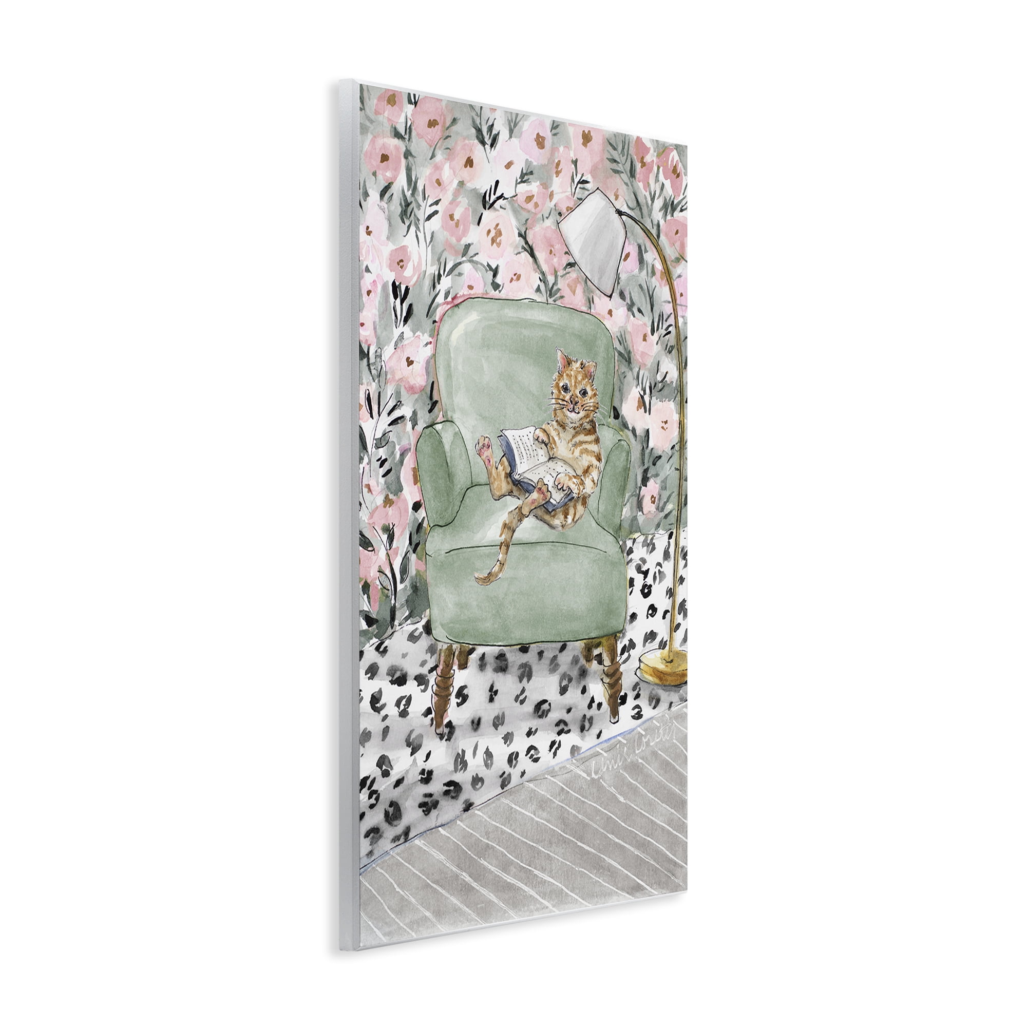 Stupell Industries Cozy Cat Reading Wall Plaque Art, design by Lanie Loreth