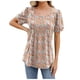 thumbnail image 1 of Top nuevo de cuello redondo con estampado floral para mujer - Blusa holgada de manga corta con pliegues en la parte delantera, cómoda y fluida para llevar de forma informal o al trabajo (S-XXL), 1 of 3