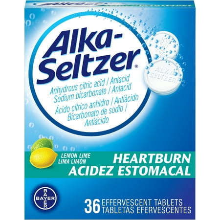 Alka-Seltzer Heartburn Lemon Lime Antacid Effervescent Tablets Bilingual 36