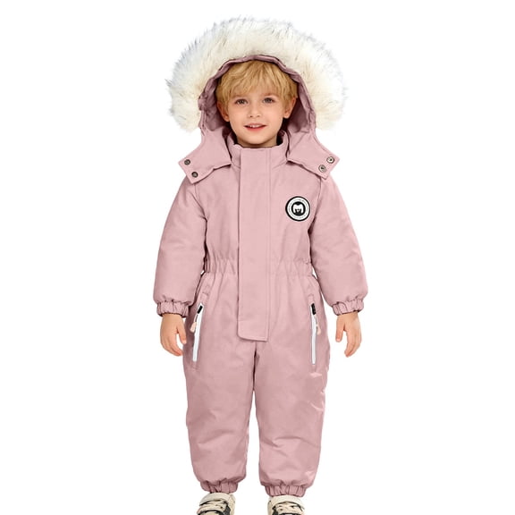 QUOTAY Boys Winter Thermal Baby Romper Jumpsuit Snowsuit Outfit Warm Thick Padded Coverall for Toddler Kids 1-4 Years 02_Pink,2-3 Years