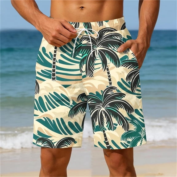 SOOMLON Mens Board Shorts Swim Trunks 9inch Inseam Beach Shorts Palm Tree Quick Dry Shorts with Pockets Hawaiian Shorts
