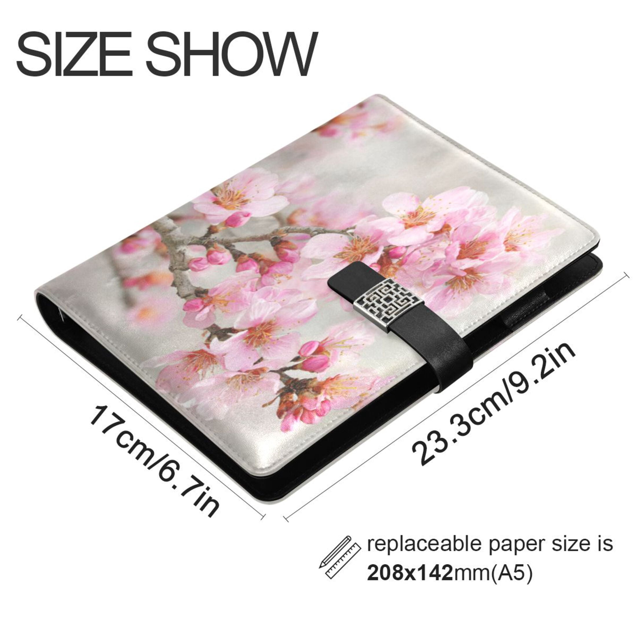 Leather Planner Leather Notebook Notebook Journal Binder Design Pen Pocket Design Convenient for Storage Cherry Blossom Pink Tree