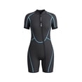 thumbnail image 1 of Women's Short Sleeve Surf Suit Contrast Panel Zip Front One Piece with Board Shorts, Rash Guard for Water Sports, 1 of 3