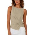 thumbnail image 4 of New Sleeveless Tops for Women Round Neck Tie Front Linen Tank Tops Fashion Versatile Summer Vacation Tanks Khaki XXL, 4 of 8