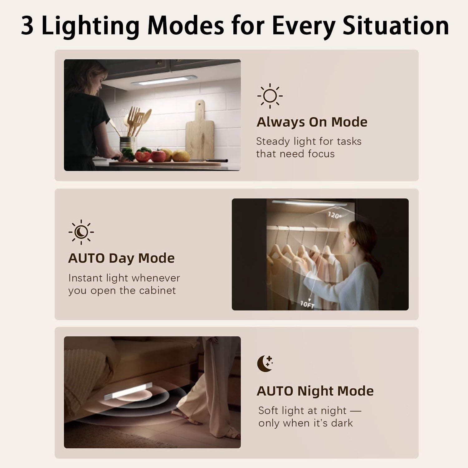 EZVALO 2-Pack Under Cabinet Light 3-Mode Motion Sensor Rechargeable Dimmable, Magnetic Mount with Remote Control for Kitchen Cabinet Bedroom Pantry
