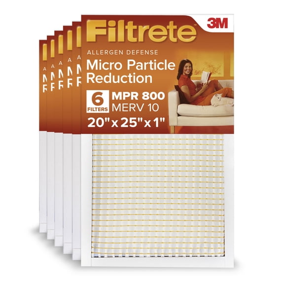Filtrete 20x25x1 HVAC Furnace Air Filter, MPR 800 MERV 10, Micro Particle Reduction, 6 Pack