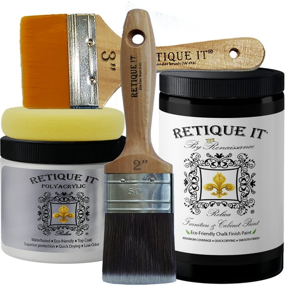 Retique It Chalk Furniture Paint by Renaissance DIY, 6 Piece Set, 08 Midnight Black, 32 Ounces
