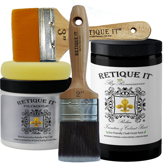 Retique It Chalk Furniture Paint by Renaissance DIY, 6 Piece Set, 08 Midnight Black, 32 Ounces