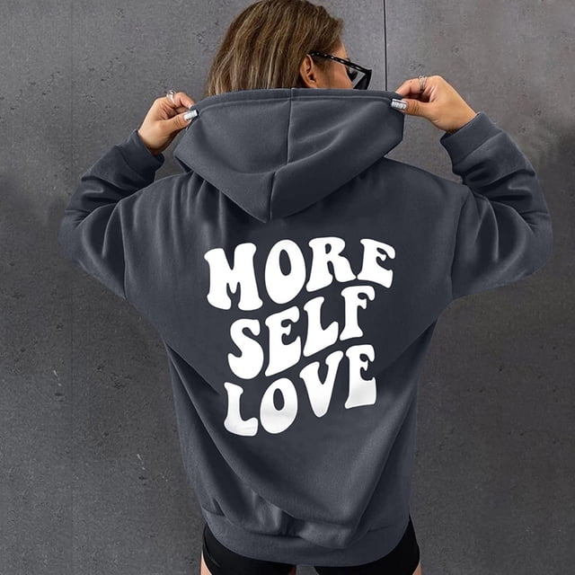 Simua Women Basic Letter Printed Loose Hoodie Sweatshirt Long Sleeve Drop Shoulder Pullovers Top