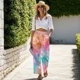 thumbnail image 3 of SCRAWLGOD Tie-Dye Print Orange Blue Womens Wide Leg Palazzo Pants with Adjustable Tie Knot High Waist Soft Casual Trousers Trendy Lightweight Lounger Slacks with Pockets, L, 3 of 7