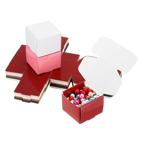2x2x1.6" Small Gift Boxes Bulk with Lid, 50 Pack Mini Square Cardboard Paper Present Box for Jewelry, Candy, Black/White/Kraft/Red/Pink
