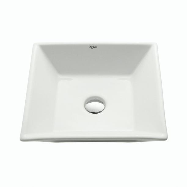 Kraus Flat Square Ceramic Vessel Bathroom Sink In White Com - Elavo Square Drop In Bathroom Sink With Overflow
