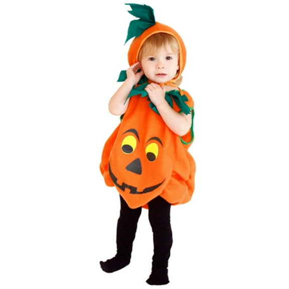 Baby Fluffy Pumpkin Romper Dress Style Hooded Outfit with 3D Face for Toddler Halloween, 18-24 Months