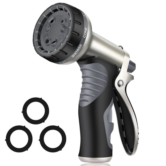 Garden Hose Nozzle Sprayer, Heavy Duty Metal High Pressure Water Gun, 9 Adjustable Watering Patterns Suitable for Watering Plants Washing Cars and Showering Pets