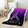 thumbnail image 2 of Eiffel Tower Blanket for Girls Kids Purple Gradient Throw Blanket Women Pink Butterfly Print Fleece Blanket Romantic Theme Fuzzy Blanket Blue and Purple Starry Sky Sherpa Blanket 60"X80", 2 of 5