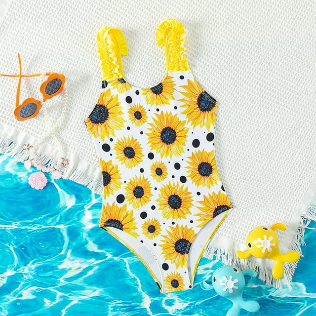 Girl Swimsuit One Piece Swimming Bathing Suit Quick Dry Ruffle Summer Bathing Suits 9-10 Years