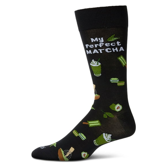 MeMoi Men's "My Perfect Matcha" Rayon Blend Novelty Crew Sock - Mens - Male, 10-13, Black