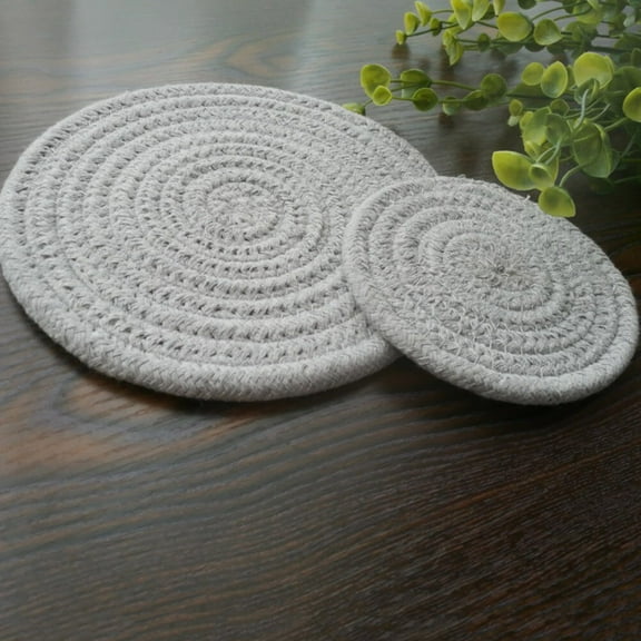 Raindrops Round Braided Woven Placemats Cotton Heat Resistant Non Slip Dining Table Mats Grey 5 11In