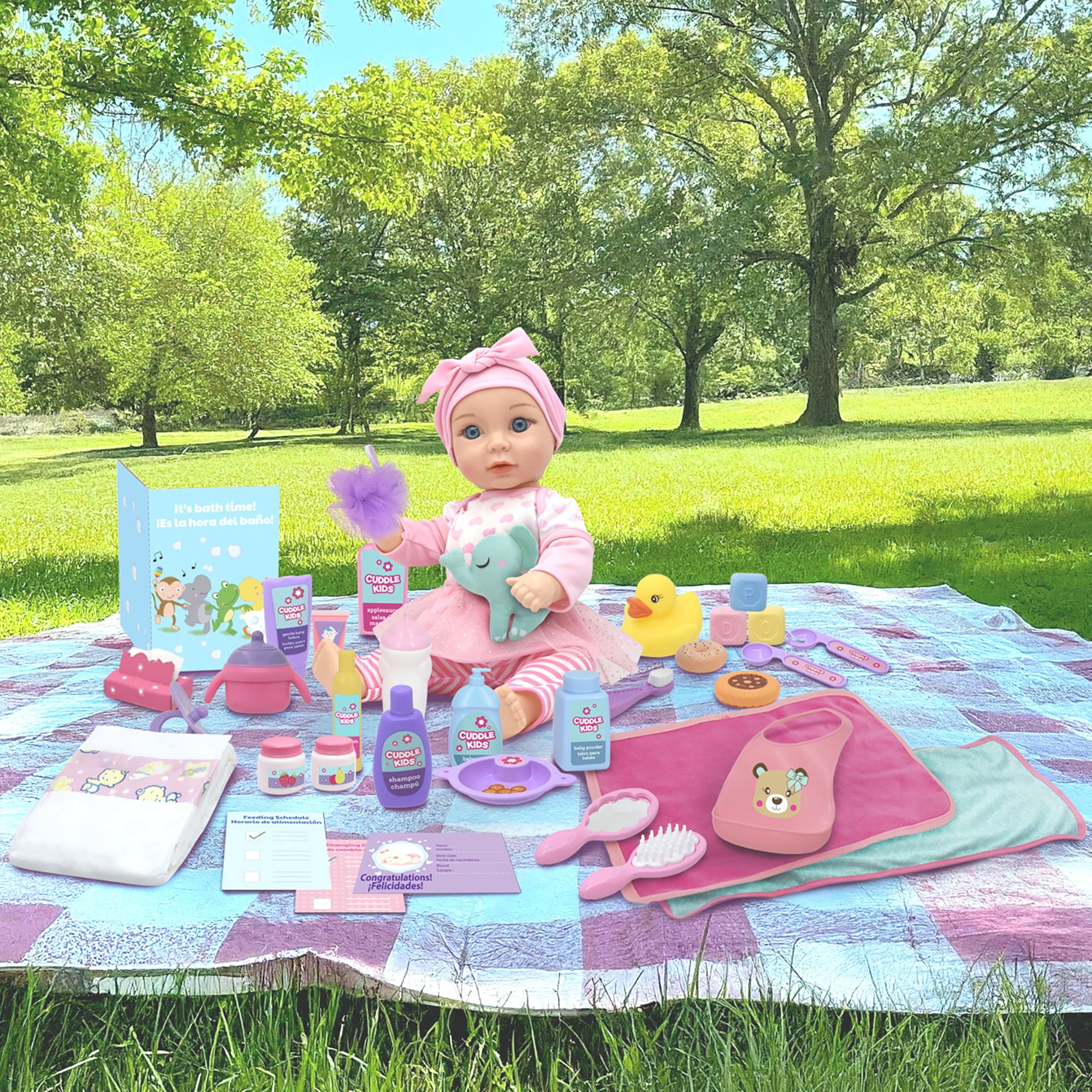 Cuddle Kids: Love N' Feed Playset - 15" Baby Doll - Pink Tutu Outfit - Cuddly Elephant Plush, 33pc Care Toy Accessories, Hard Body, Kids Age 3+