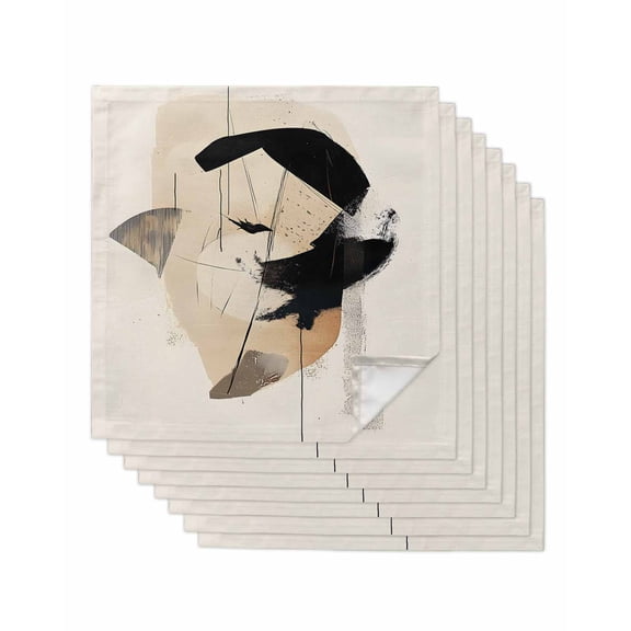 nqOlkjepod Beige Black Abstract Art Cloth Napkins Set of 8 Reusable Dinner Napkins, Geometric Contemporary Luxury Cocktail Napkin Washable Table Napkins for Wedding/Holiday Party/Baby Shower 20"x20"