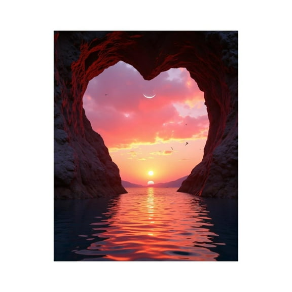 Paint by Numbers Kit for Adults, Heart Shaped Cave Sunset Sky Paint by Numbers, Easy Paint by Numbers Kit for Adults Beginner, DIY Adult Paint by Number Kits on Canvas, 12x16in Home Decor