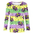 thumbnail image 4 of Aloohaidyvio Mardi Gras Clothing,Womens Mardi Gras Mask Glitter Print Shirt Crew Neck Party Long Sleeve Loose Tops, Mardi Gras Shirts, 4 of 5