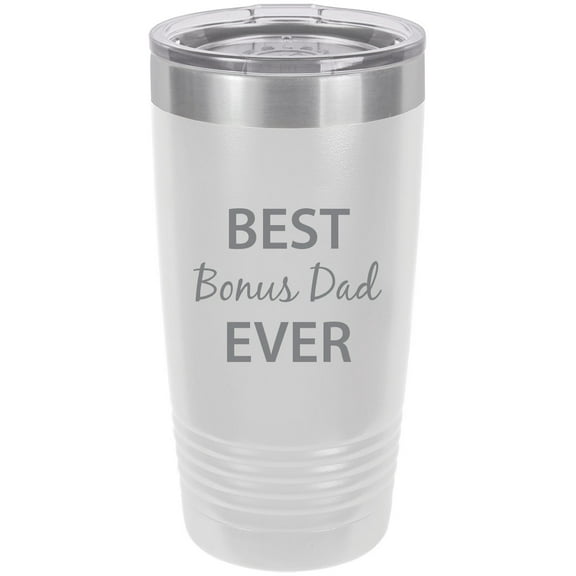 Best Bonus Dad Ever Stainless Steel Engraved Insulated Tumbler 20 Oz Travel Coffee Mug, White