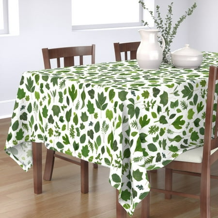 

Cotton Sateen Tablecloth 70 x 108 - Green Leaf Botanical Greenery Dogwood Woodland Leaves Tree Trees Forest Garden Summer Plants Print Custom Table Linens by Spoonflower